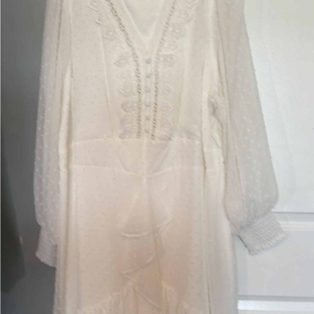 City Chic Cream Swiss-Dot Long Sleeve V-Neck Dress